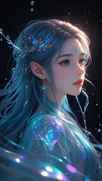 蓝发仙子水光幻影肖像图