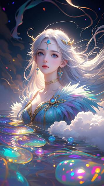 仙侠女神水中现世，虹彩泡泡映星夜