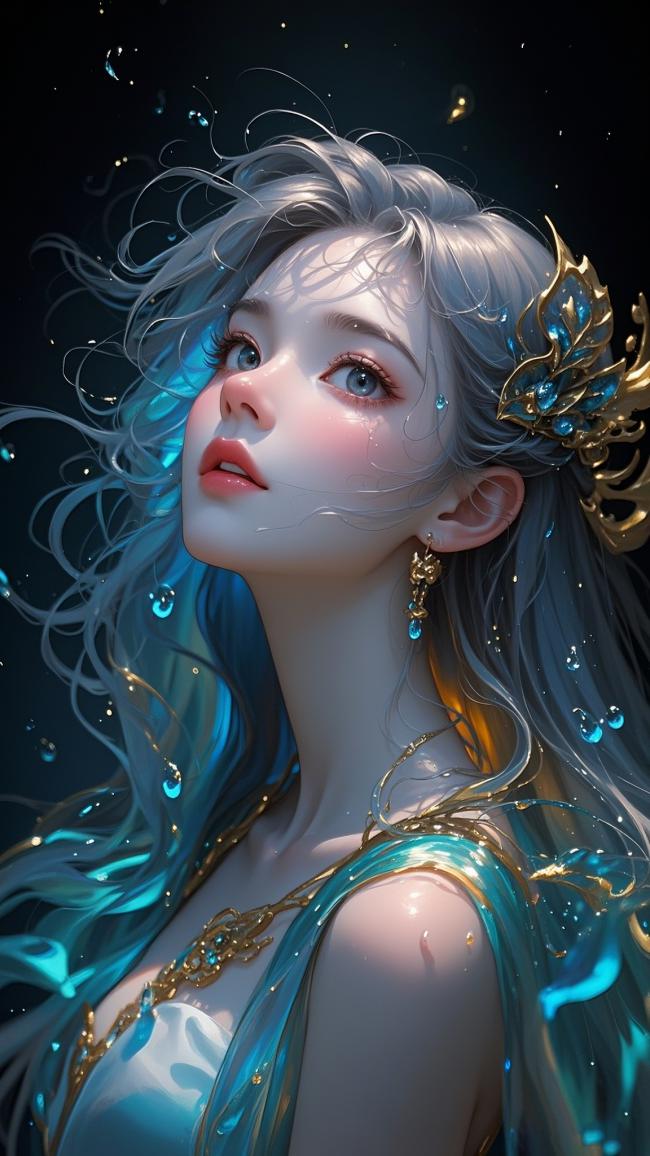 银发仙子仰望星河，水光金饰幻境唯美