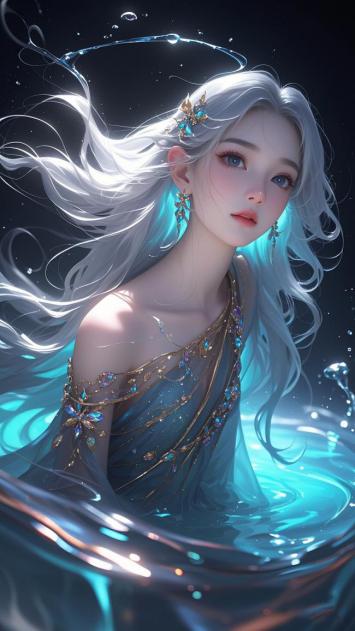 银发仙子水中翩跹，幻境般水光流转
