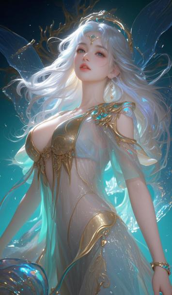 银发仙姬浮空舞，蓝金华服映星穹