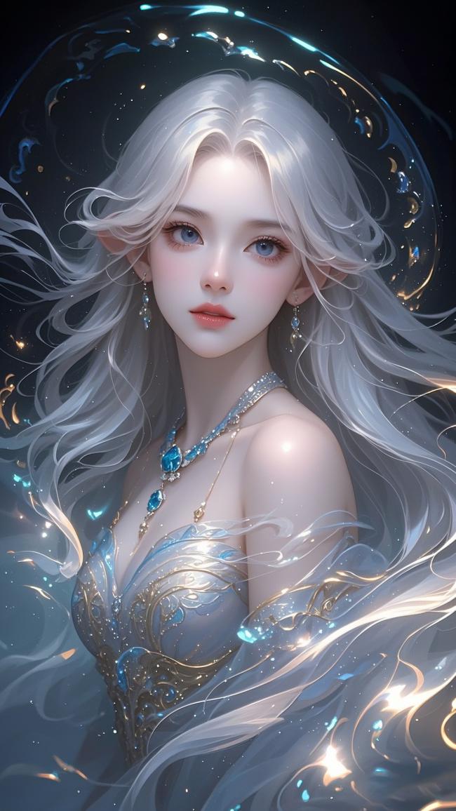 银发精灵女神 3D写实肖像