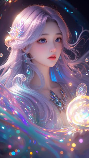 银发魔女持光球，梦幻星尘漫天飞