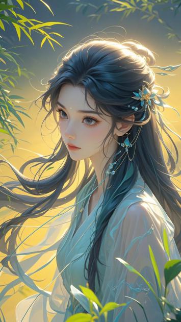 古风仙侠少女竹林晨光图