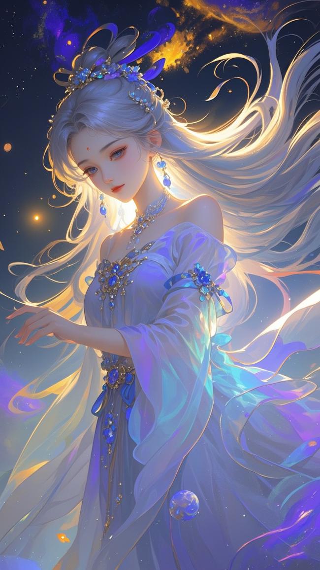 银发仙子星海飞舞，玄幻古风唯美写真
