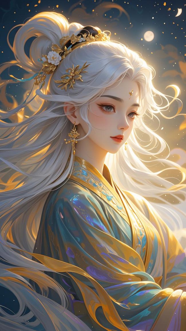 银发仙子汉服写真，星空下梦幻飘逸