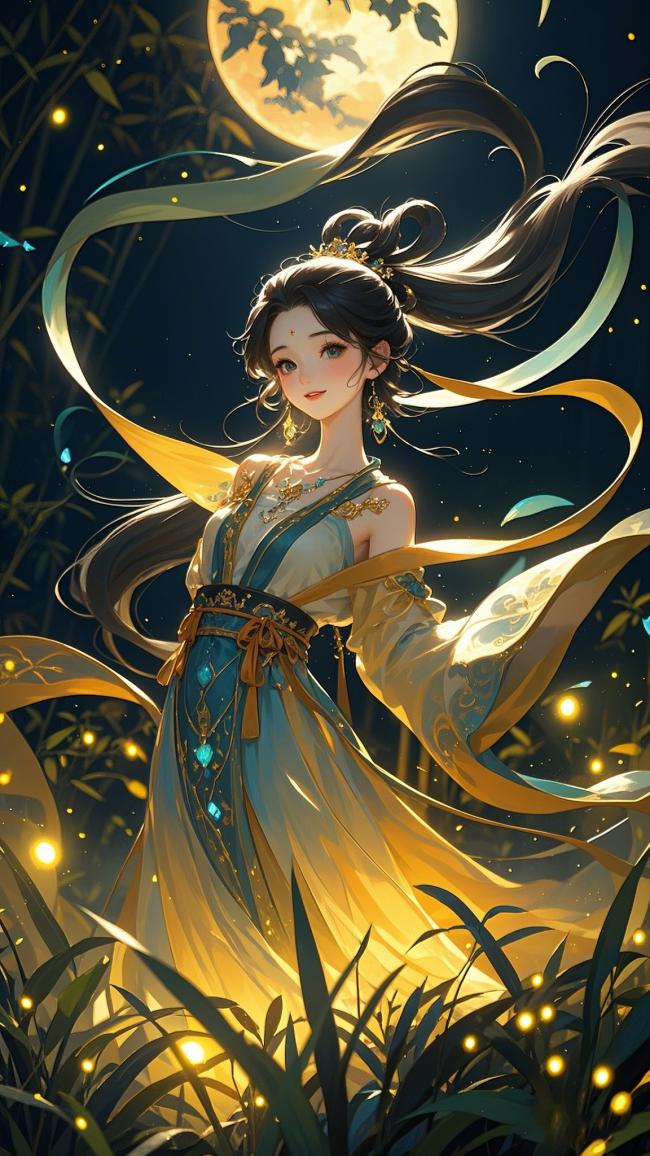 月下仙子舞丝带，古风仙侠梦幻夜