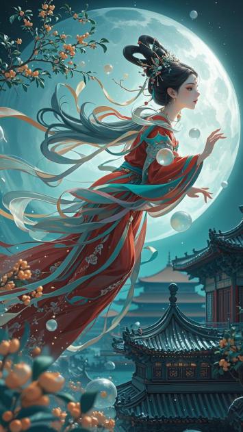 月下飞仙汉服飘逸图