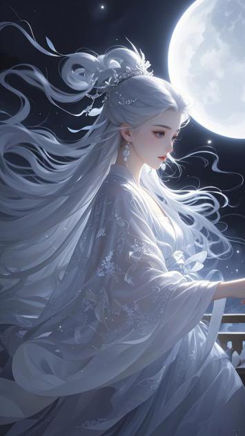 月夜仙子银发飘逸汉服写真