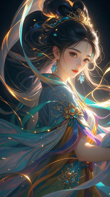 仙侠古风美女飘带飞舞图