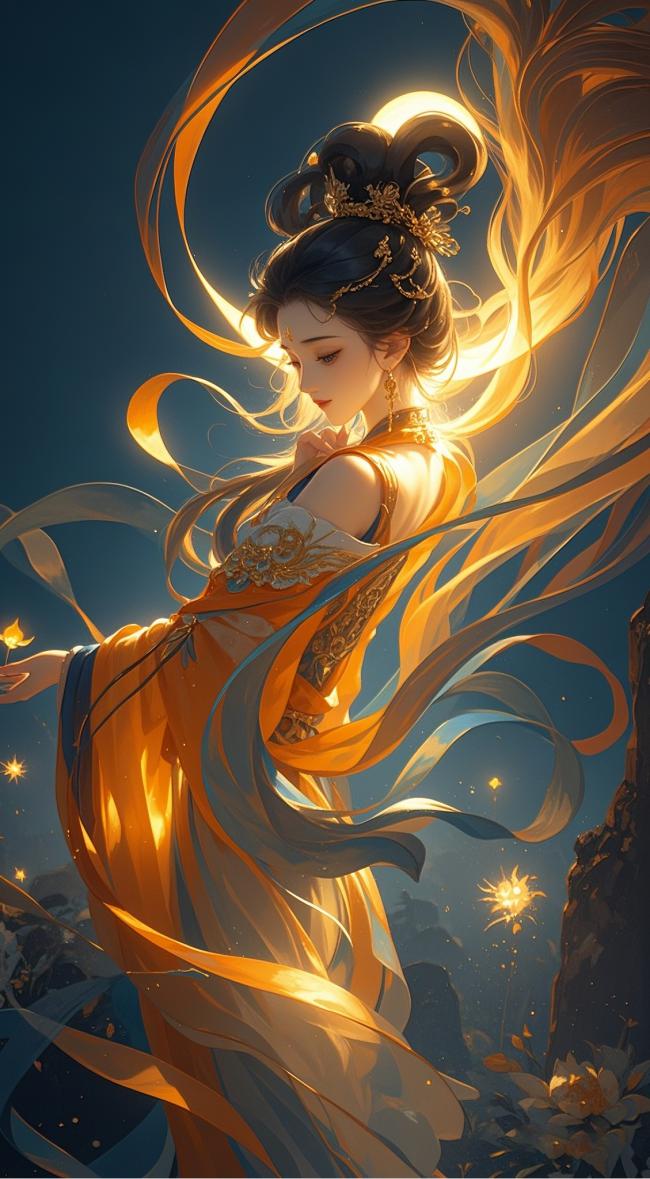 仙侠玄幻女神飘带飞舞图