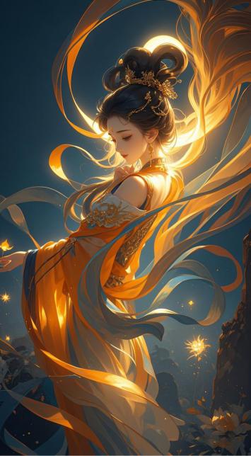 仙侠玄幻女神飘带飞舞图