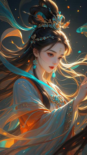 仙侠仕女飘纱写真，霓虹光影映古装