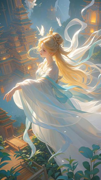 仙气缭绕古风少女悬浮楼阁间