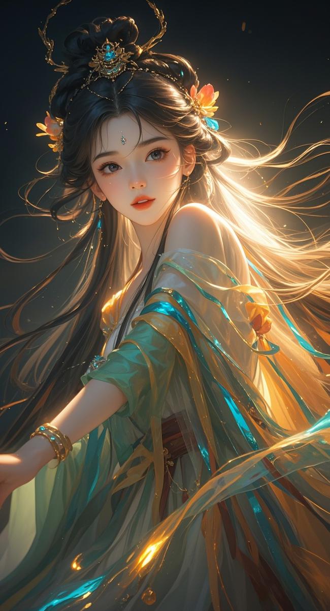 仙气飘飘古风仙女插画，光影梦幻唯美