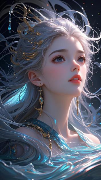 银发仙子水中凝眸，星海为幕梦幻成真