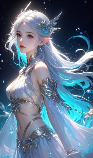 冰霜精灵少女：星夜水光中的仙子幻影