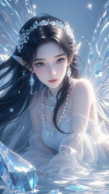 冰晶精灵少女3D写实插画