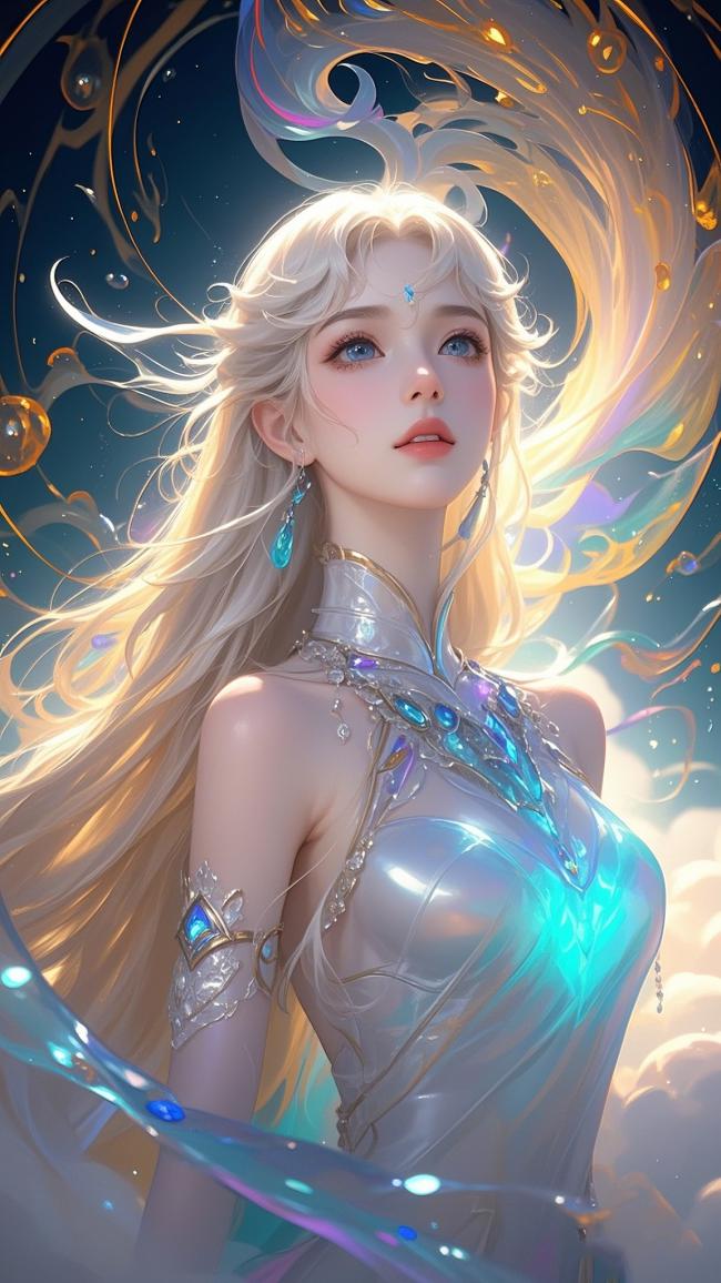 银发仙姬立星海，流光战甲映苍穹