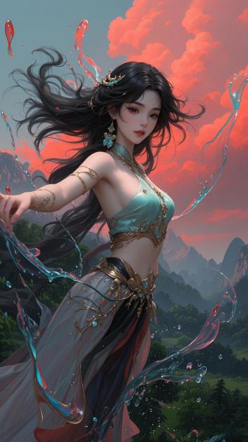 仙侠女神舞水霞光图