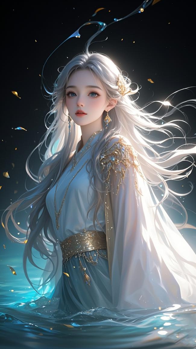 银发仙子立水间，仙侠玄幻风唯美写真
