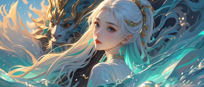 仙侠女神与神龙共舞水境图
