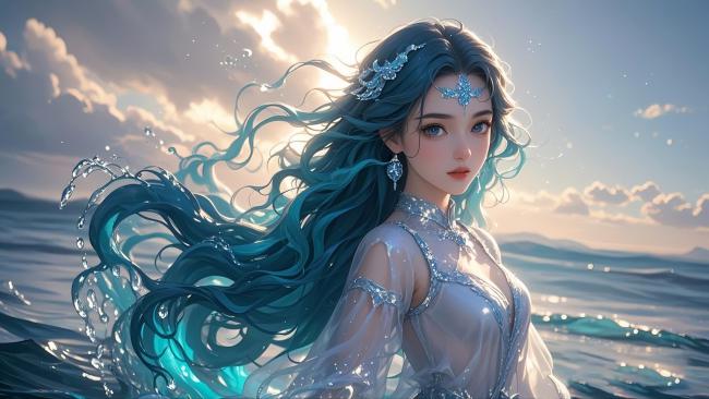 海之仙子日落幻境插画