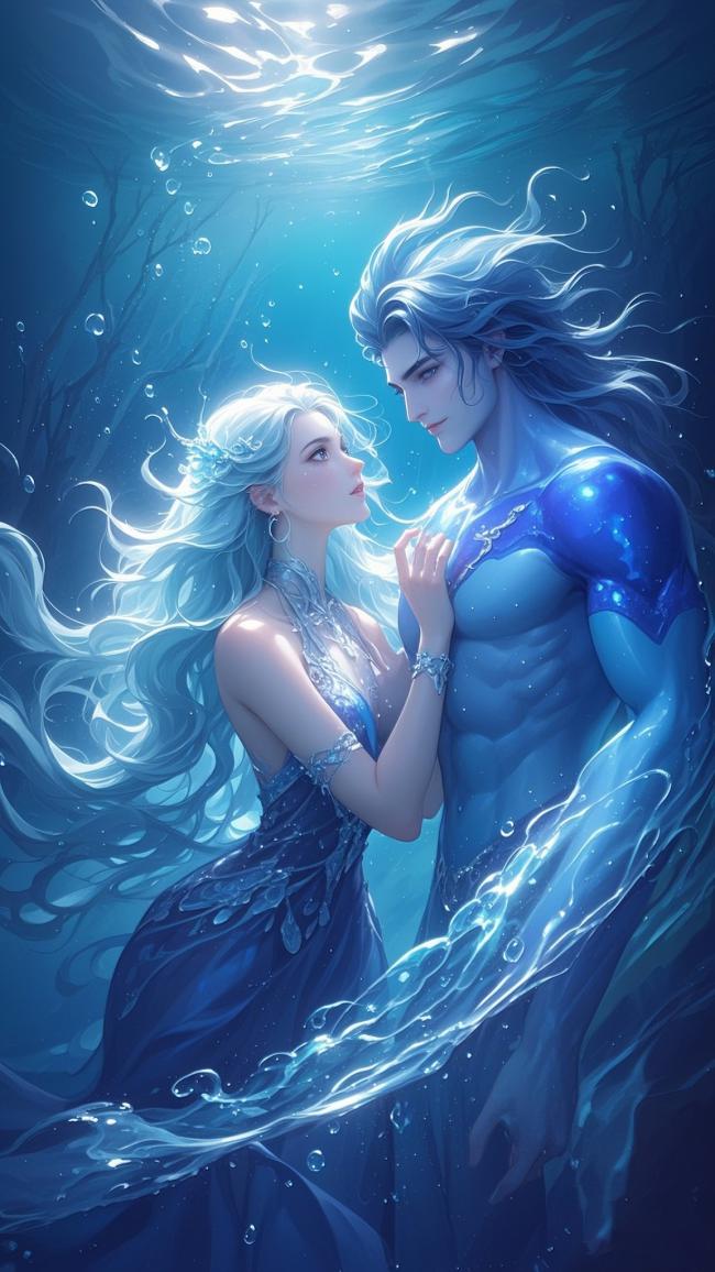 深海恋人：蓝发精灵的浪漫邂逅