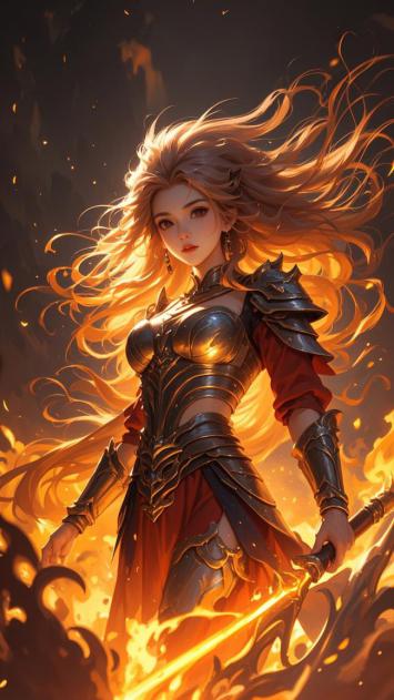 火焰女神战士插画，写实风格震撼登场