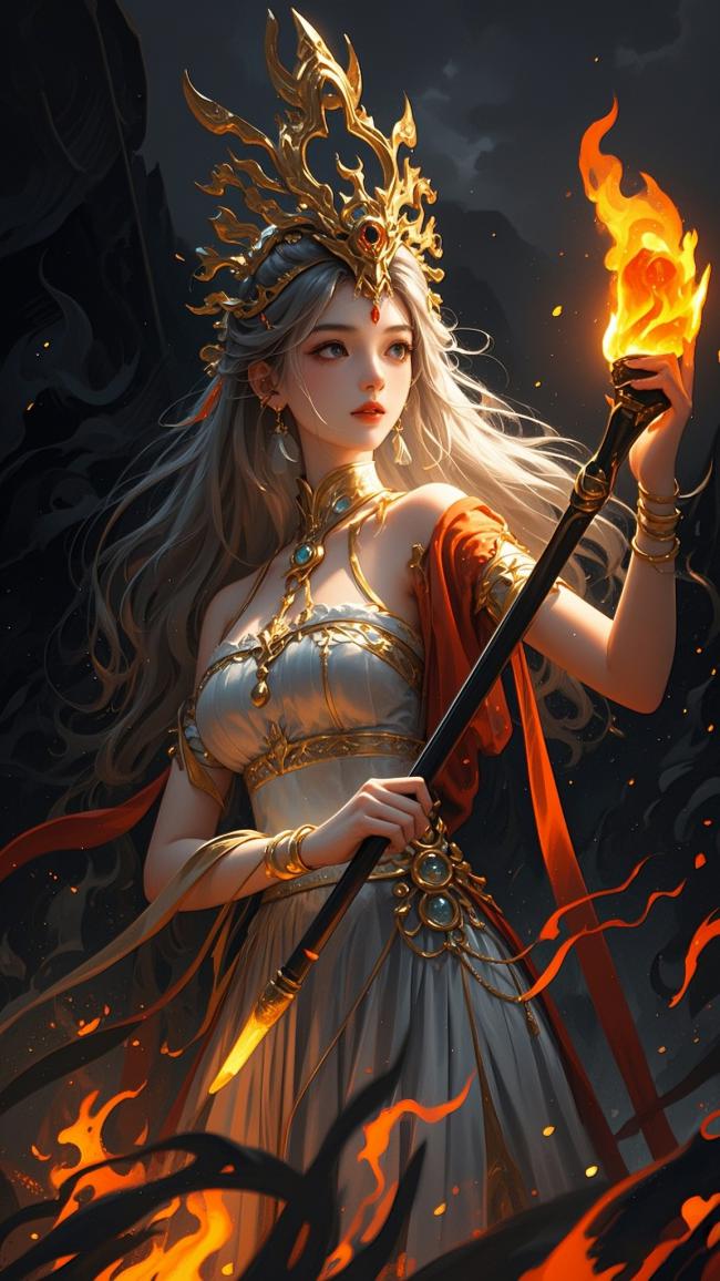 火焰女神持杖立于幻境之巅
