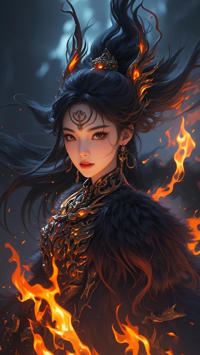 火焰仙姬·玄铁战甲高清插画