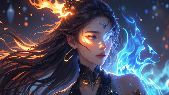 火焰与冰霜交织的仙侠少女