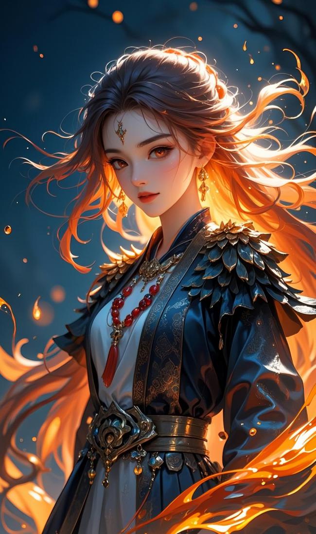 火焰长发仙侠女战神 3D渲染图