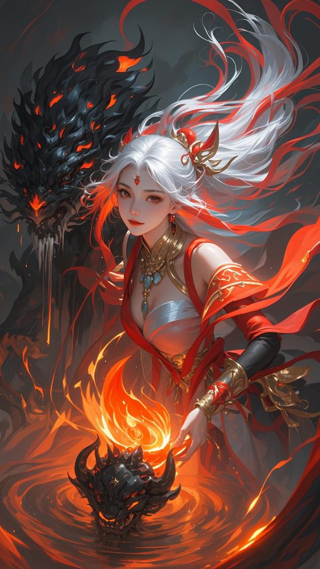 银发女修掌控火焰神兽，玄幻对决震撼视觉
