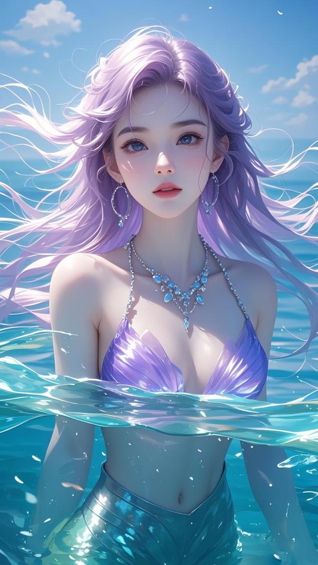 紫发人鱼少女水下写真