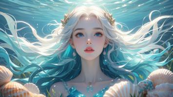 水下人鱼少女动漫插画