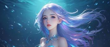 银发人鱼沉入深海，梦幻光影交织
