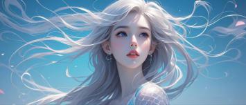 银发少女动漫肖像，梦幻飘逸风