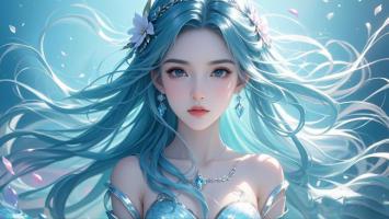 蓝发仙子梦幻写真插画