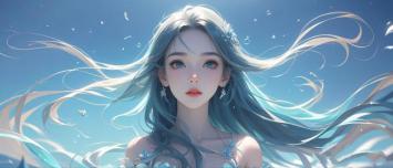 蓝发少女水下飘逸动漫插画