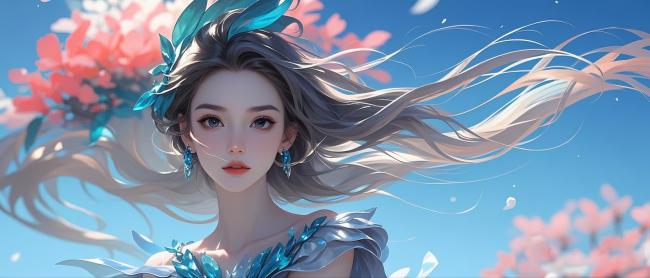 樱花飞舞的二次元少女立绘