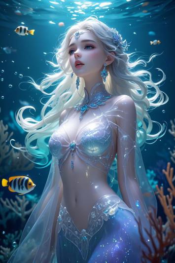 深海水晶美人鱼幻想插画