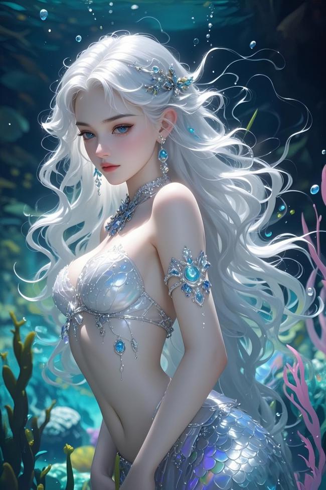 银发人鱼公主水下写真｜梦幻海洋仙境