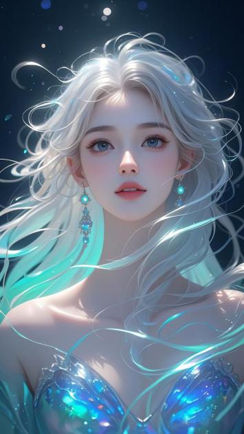 银发幻境少女：星空下的冰晶女神