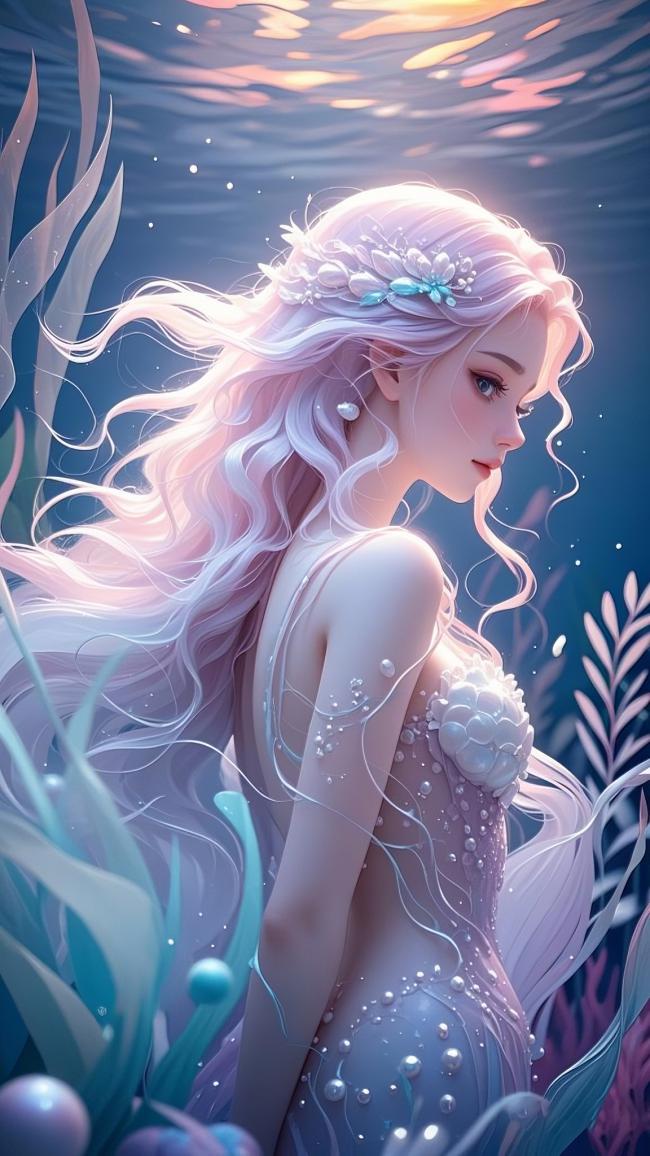 梦幻海底人鱼少女写实插画