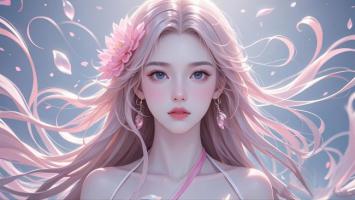 粉色樱花少女水墨动漫肖像