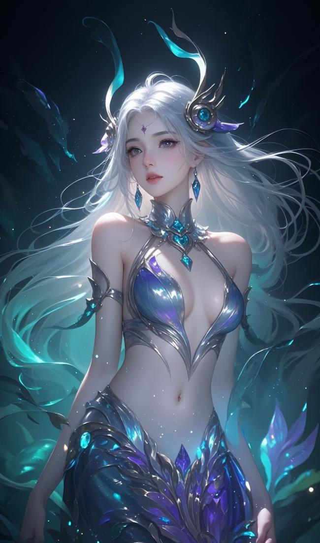 银发水神·仙侠玄幻角色插画