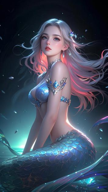 银发美人鱼3D写真，梦幻海洋神祇