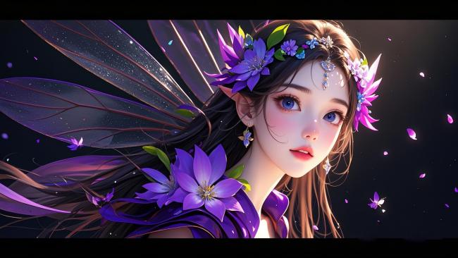 紫色花仙子梦幻插画