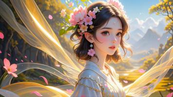 仙气樱花少女水墨动漫插画